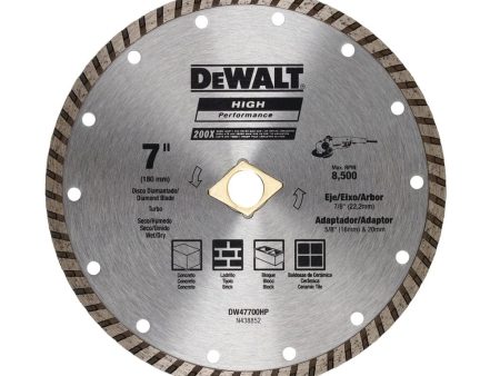 Dewalt Diamond Masonry Wet Dry Continuous Edge Blade Turbo 7 Inches (180MM) - For General Purpose Cutting Of Cured Concrete, Pavers, Brick, Block, Tile, Bluestone, Flagstone Or Any Similar Materials - DW47700HP Supply