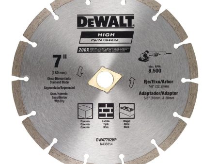 Dewalt Diamond Blade Segmented 7 Inches (180MM) Wet Dry Use For General Purpose Cutting Of Cured Concrete, Pavers, Brick, Block, Bluestone, Flagstone Or Any Similar Materials - DW47702HP For Cheap