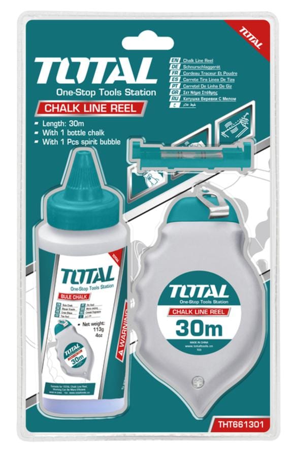 Total Chalk Line Reel includes 30m Chalk Line, Bottle Chalk 4oz and Spirit Bubble THT661301 Discount